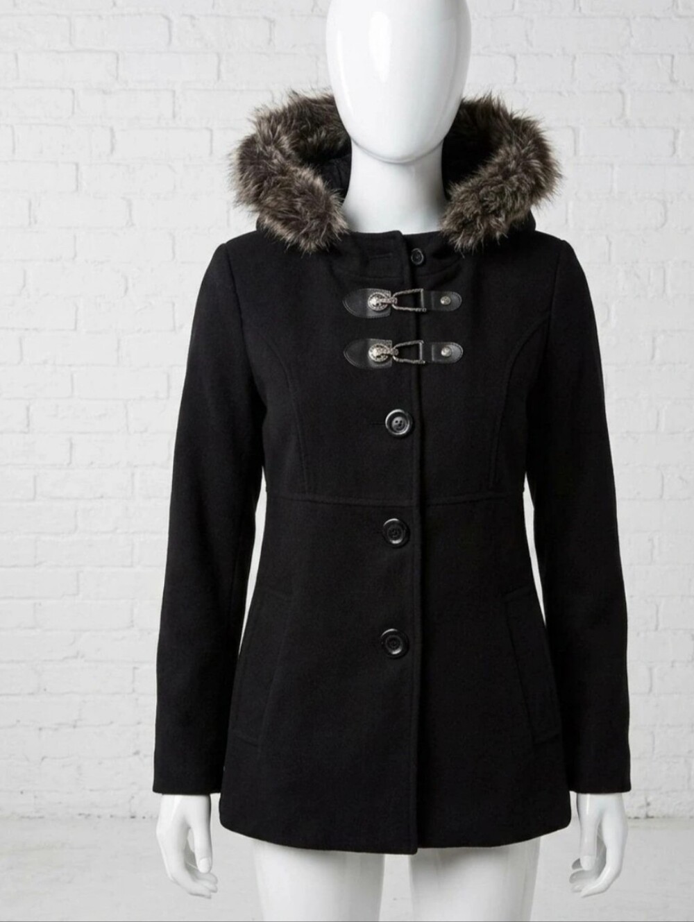 Wool hooded fur coat